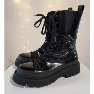 Mara Bini Italy Platform Patent Leather Calf Combat Boots Womens Size 38 US 8